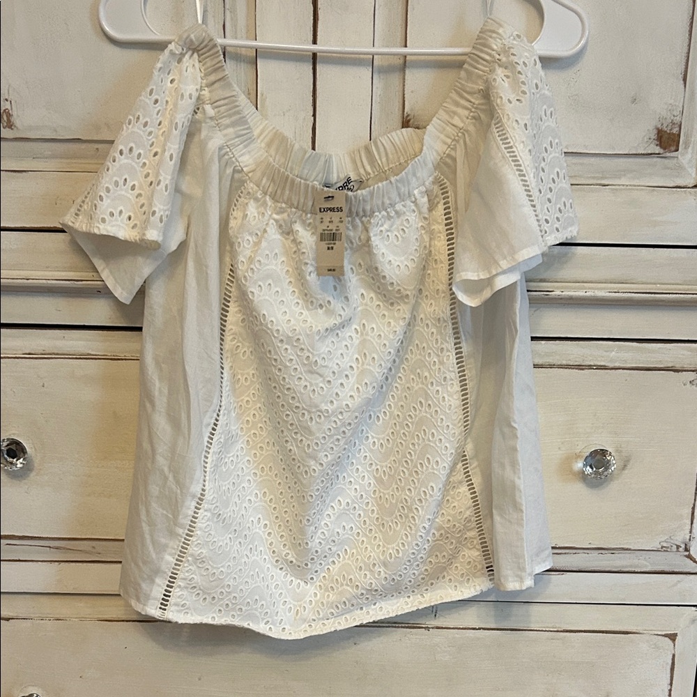 Express Off-Shoulder White Eyelet Blouse